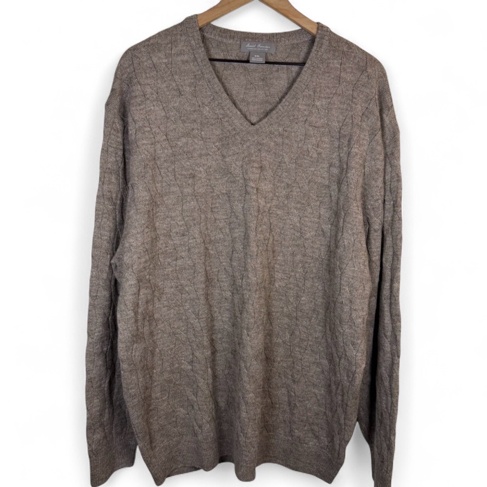 Daniel Cremieux 100% Alpaca Cable Knit Gray Brown V Neck Sweater Size XXL Peru